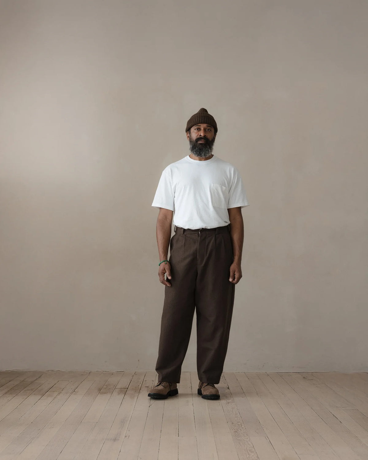 evan kinori - Two Pleat Pant - Brush Wool/Cot/Linen - Dark Olive