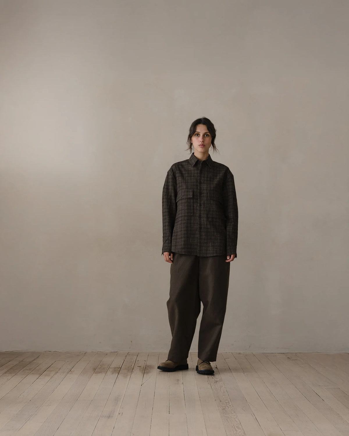 evan kinori - Two Pleat Pant - Brush Wool/Cot/Linen - Dark Olive