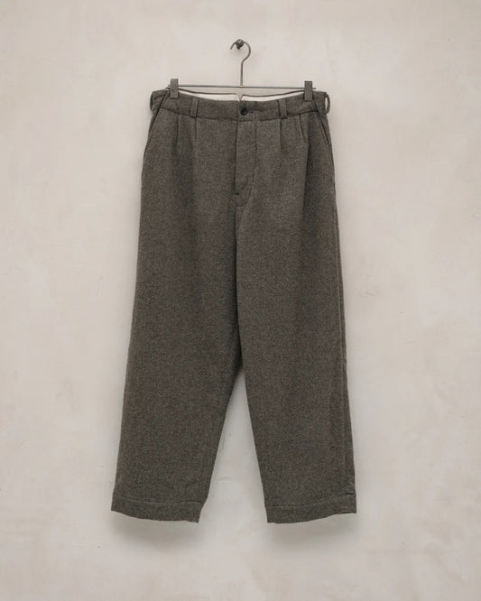 evan kinori - Two Pleat Pant - Brushed Wool/Cash. - Mid-Grey