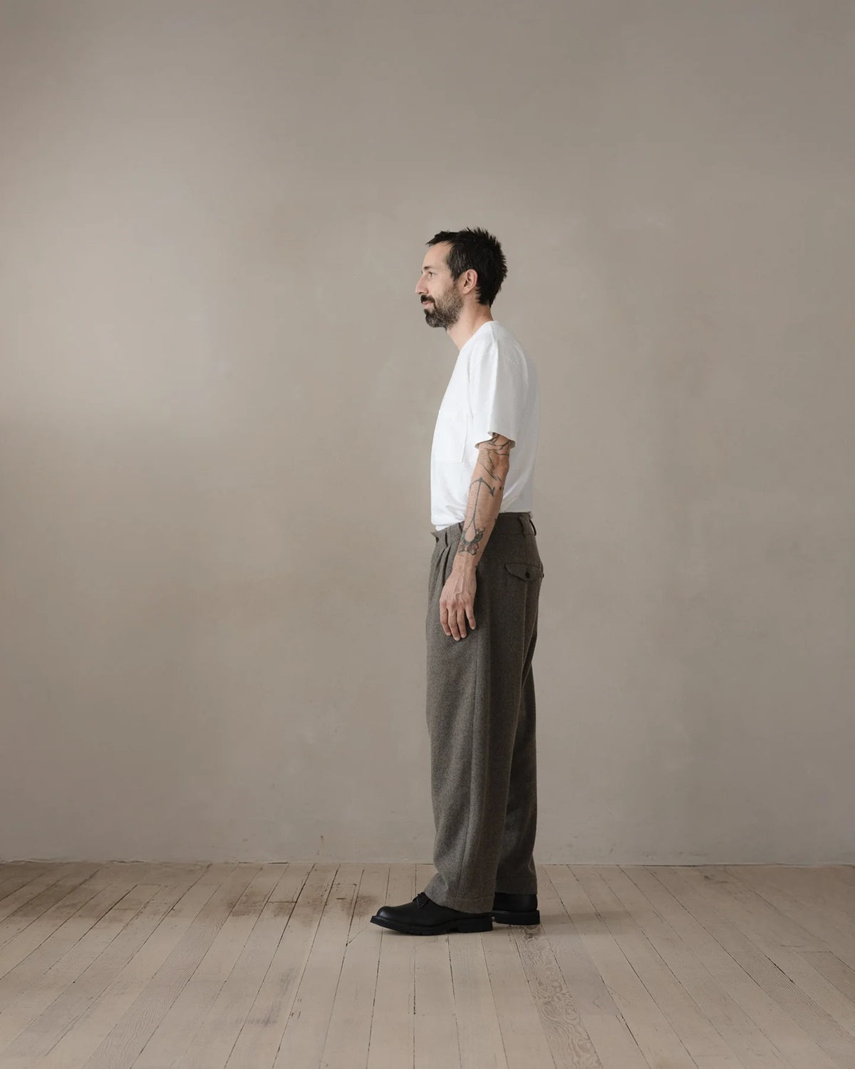 evan kinori - Two Pleat Pant - Brushed Wool/Cash. - Mid-Grey