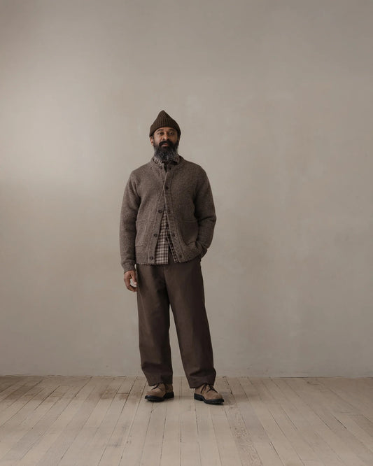 evan kinori - Crewneck Cardigan - Cashmere/Wool Tweed - Light Brown