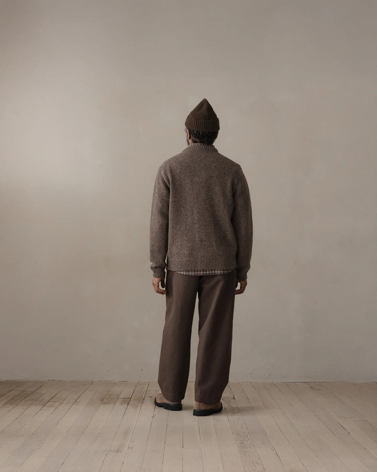 evan kinori - Crewneck Cardigan - Cashmere/Wool Tweed - Light Brown