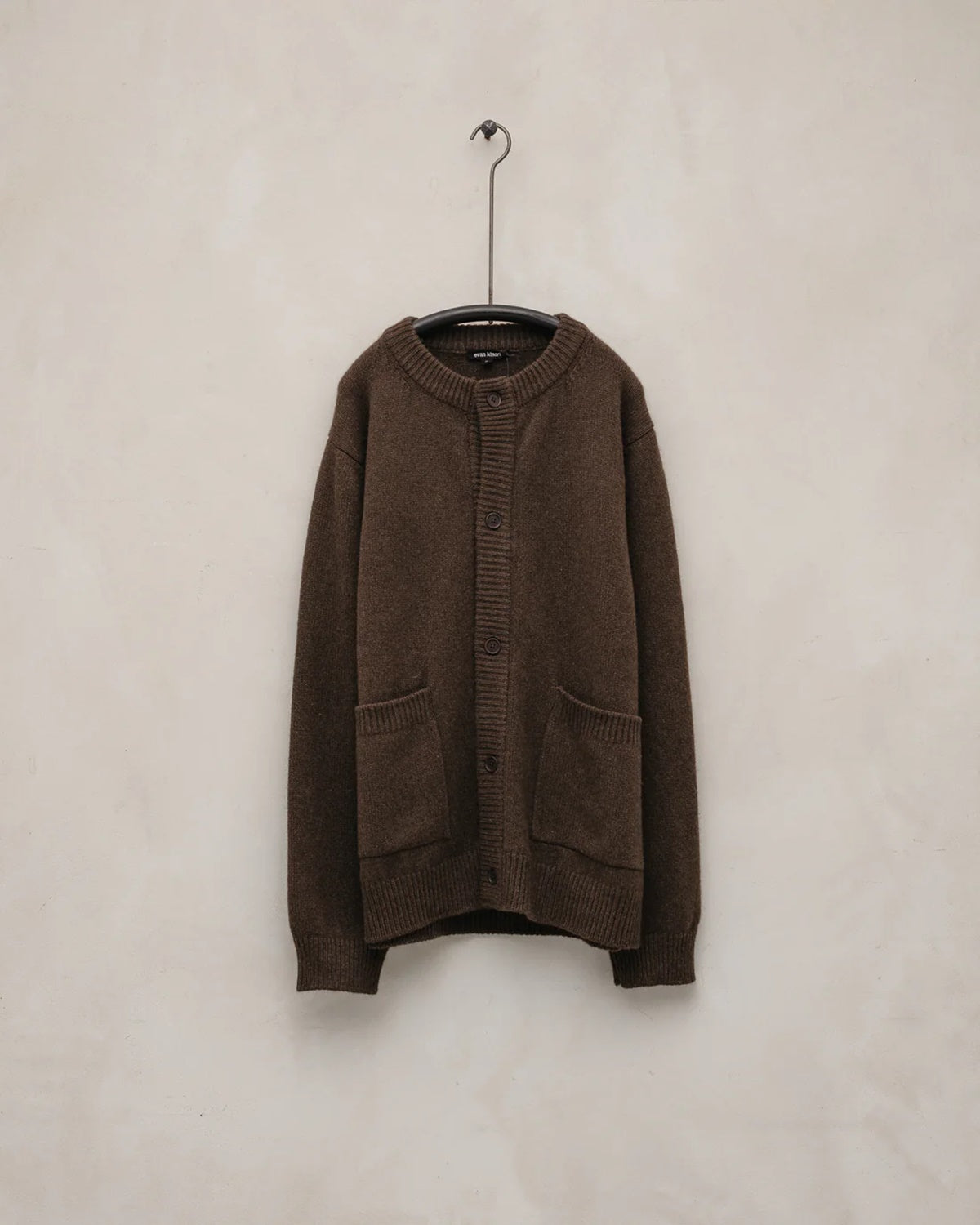 evan kinori - Crewneck Cardigan - Undyed Yak Wool - Dark Brown
