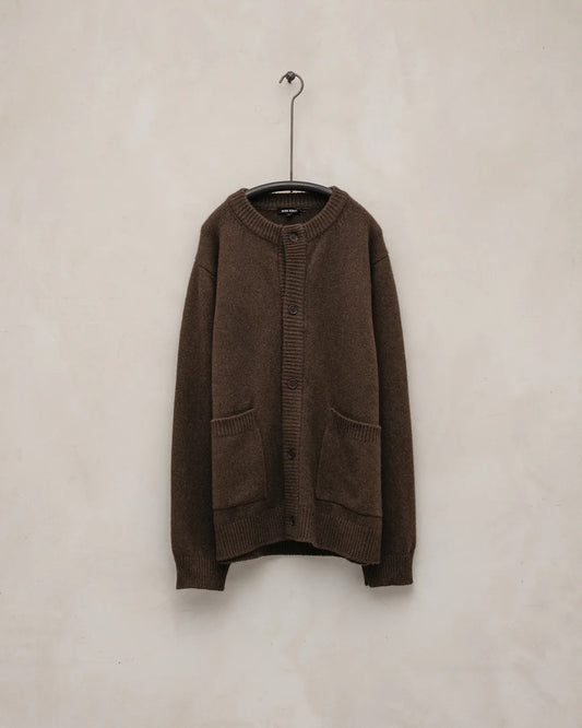 evan kinori - Crewneck Cardigan - Undyed Yak Wool - Dark Brown