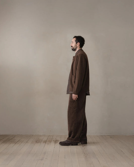 evan kinori - Crewneck Cardigan - Undyed Yak Wool - Dark Brown