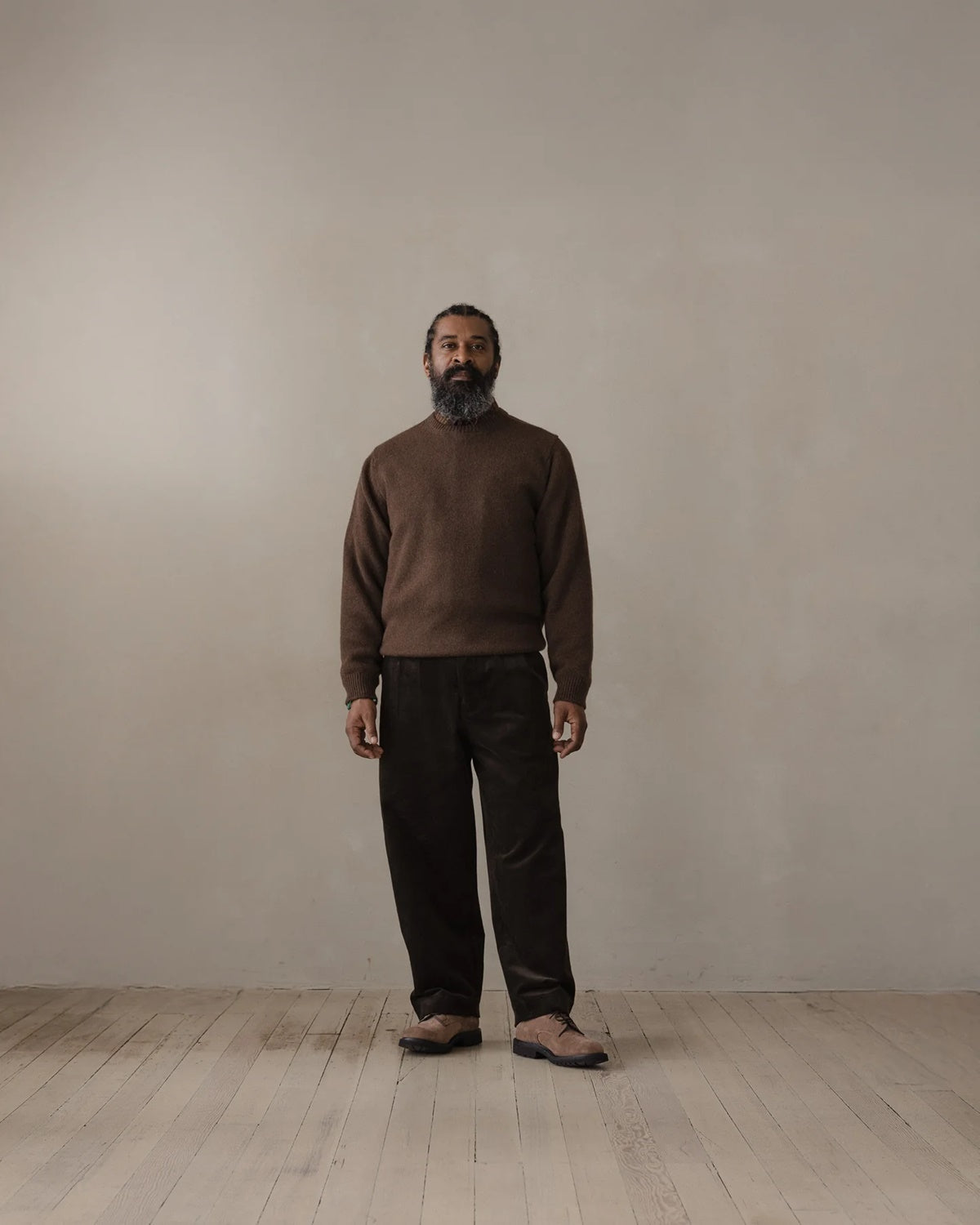 evan kinori - Crewneck Sweater - Undyed Yak Wool - Dark Brown
