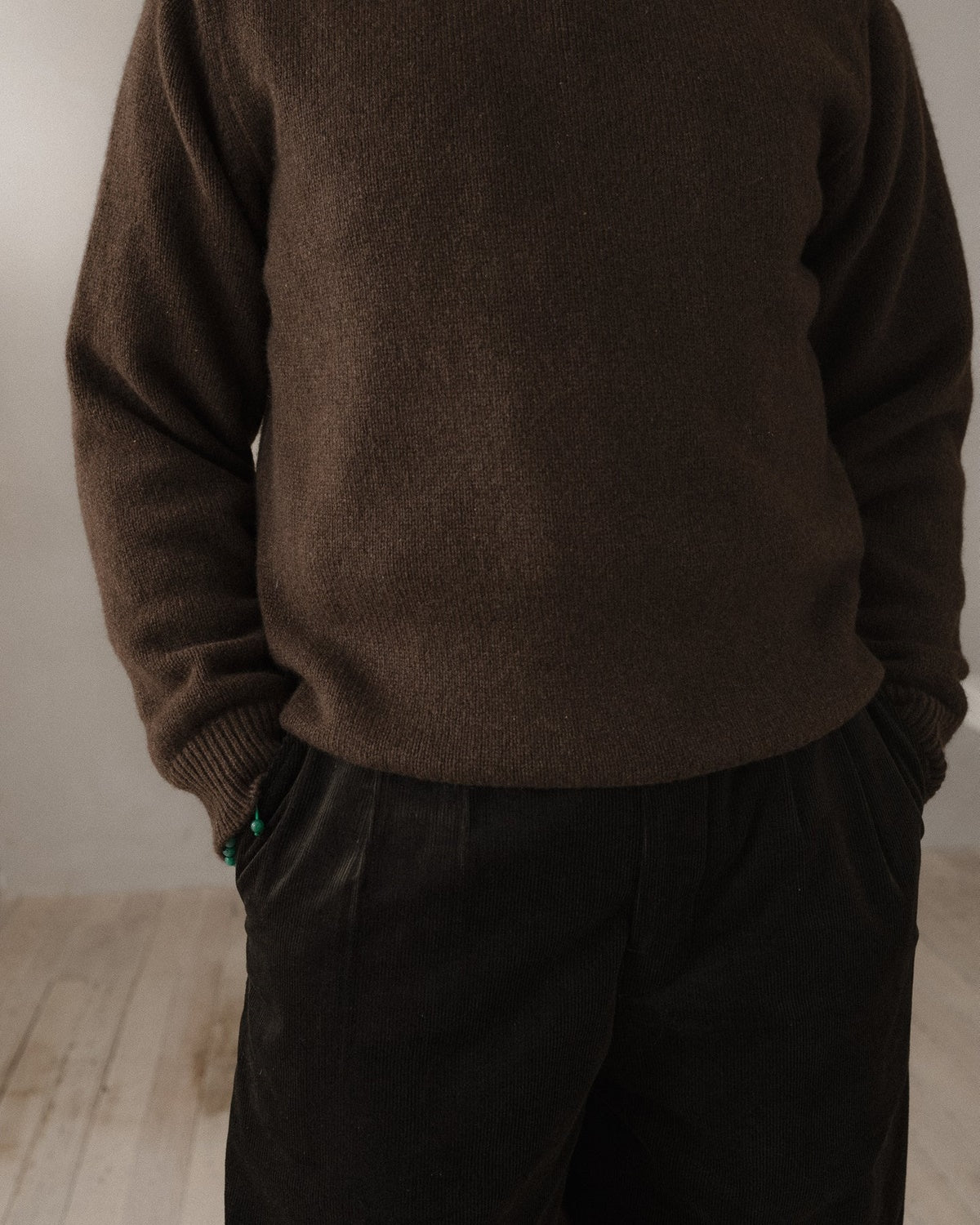 evan kinori - Crewneck Sweater - Undyed Yak Wool - Dark Brown