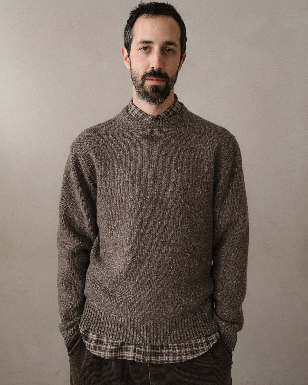 evan kinori - Crewneck Sweater - Cashmere/Wool Tweed - Light Brown