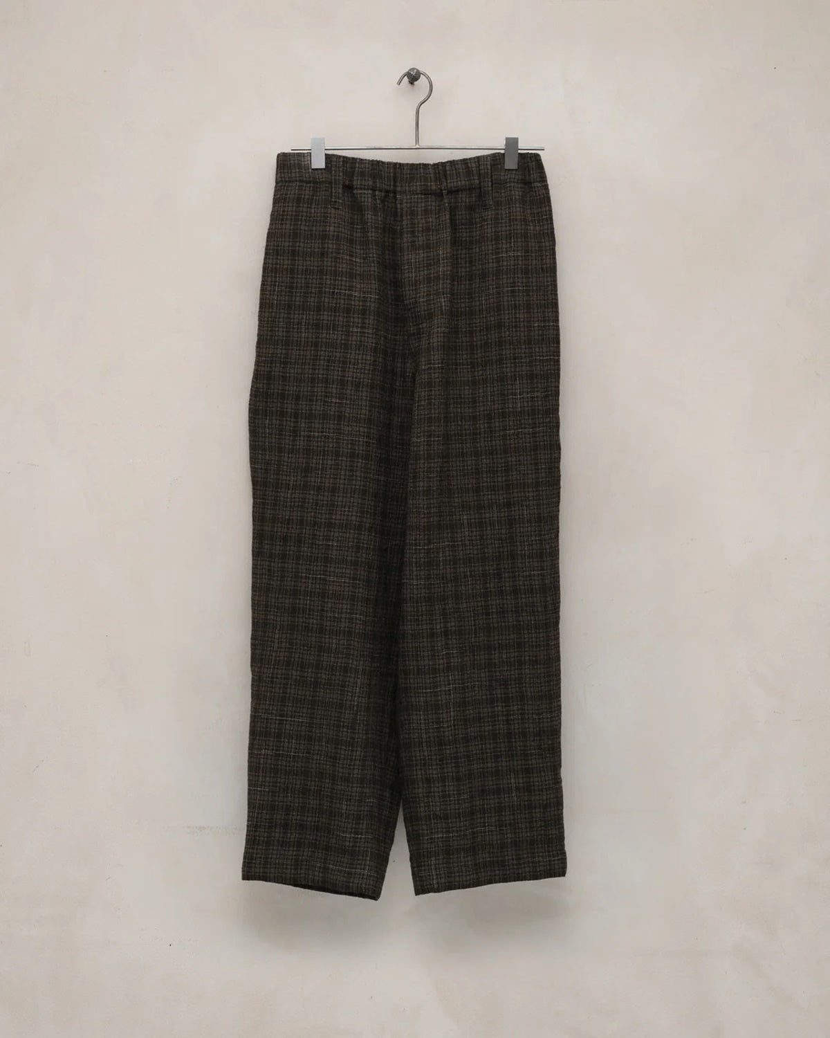 evan kinori - Elastic Pant - Kasuri Wool Check - Brown/Beige/Navy