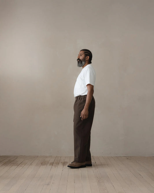 evan kinori - Elastic Pant - Brush Wool/Cot/Linen - Dark Olive