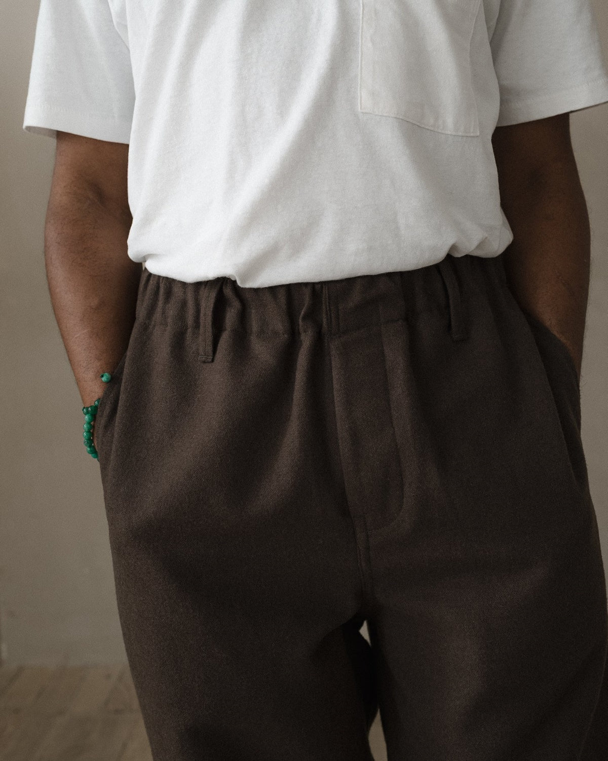 evan kinori - Elastic Pant - Brush Wool/Cot/Linen - Dark Olive