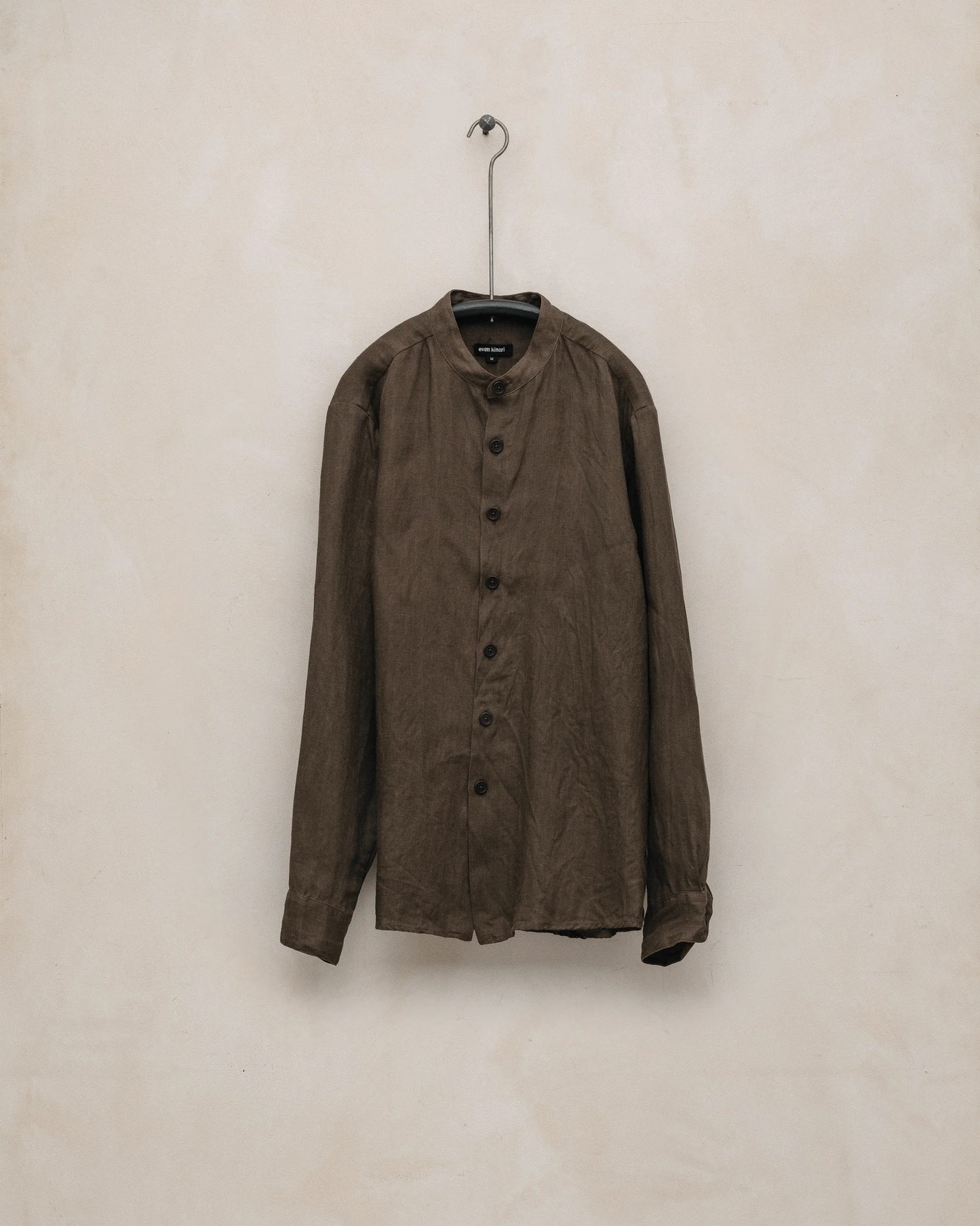 evan kinori - BAND COLLAR SHIRT - SUMI INK HEMP TWILL - DARK OLIVE