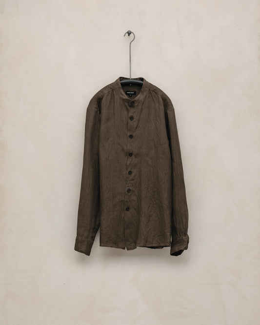 evan kinori - BAND COLLAR SHIRT - SUMI INK HEMP TWILL - DARK OLIVE
