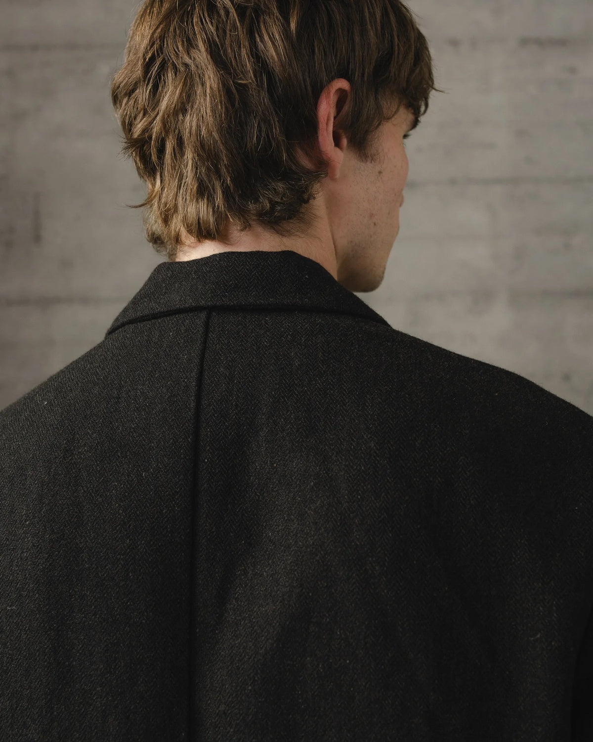 evan kinori - THREE BUTOON JACKET WOOL/LIN H-BONE - BLACK/BROWN