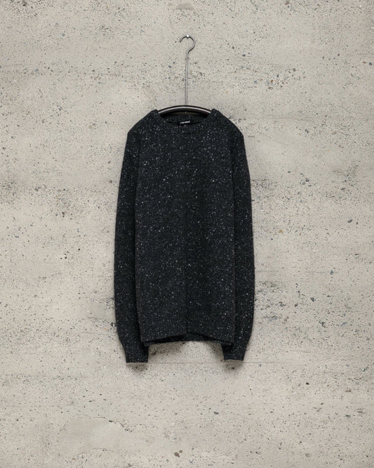 evan kinori - CREWNECK SWEATER WOOL/CASHMERE TWEED - BLACK