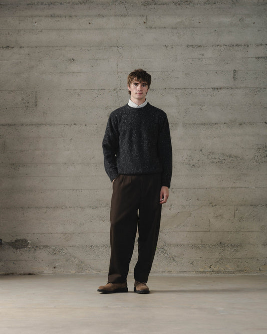evan kinori - CREWNECK SWEATER WOOL/CASHMERE TWEED - BLACK