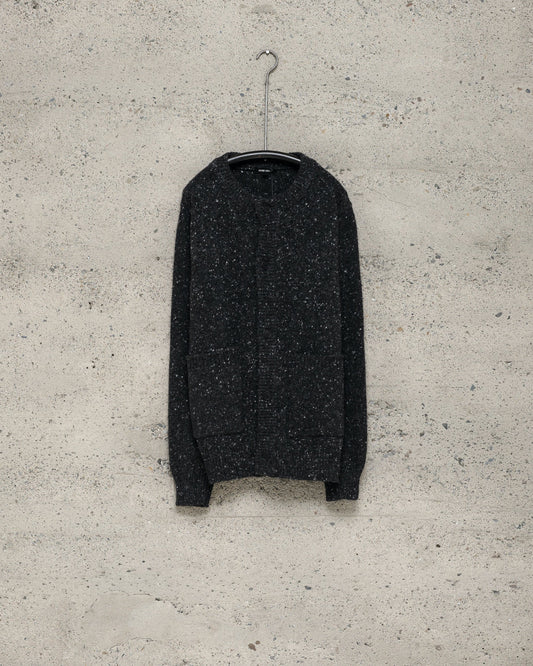 evan kinori - CREWNECK CARDIGAN WOOL/CASHMERE TWEED - BLACK