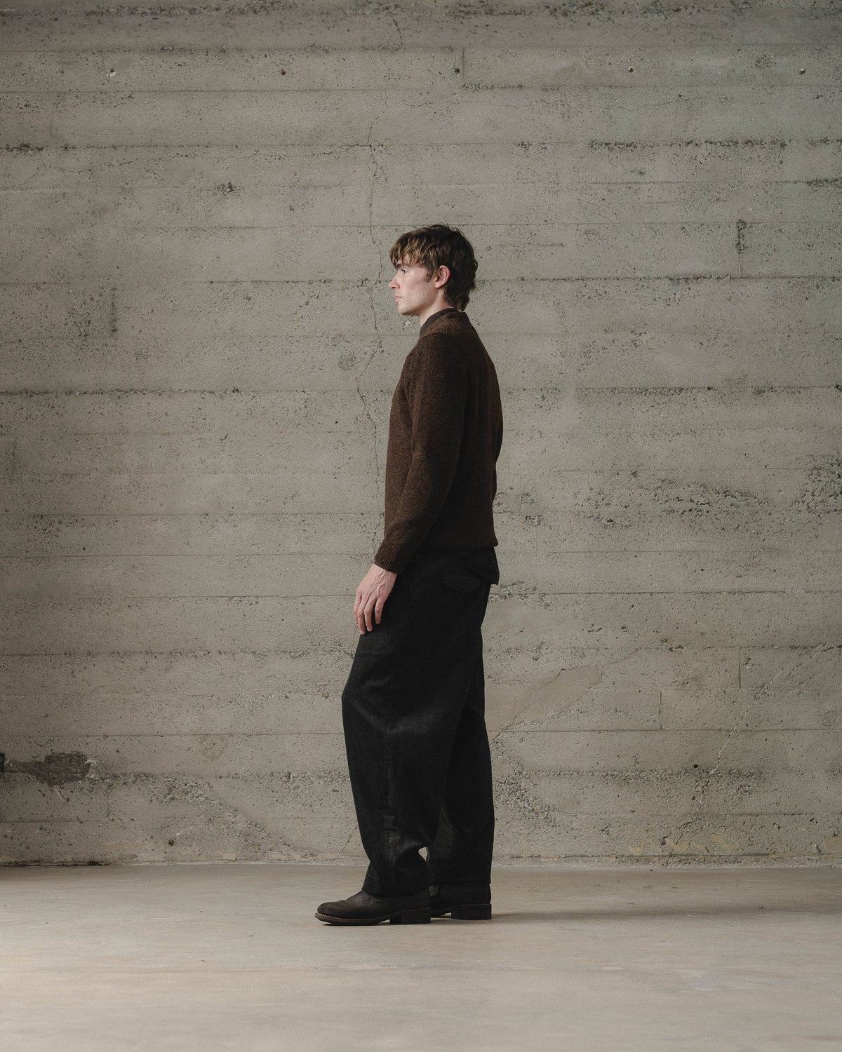 evan kinori - CREWNECK SWEATER TOP DYED WOOL - DARK OLIVE