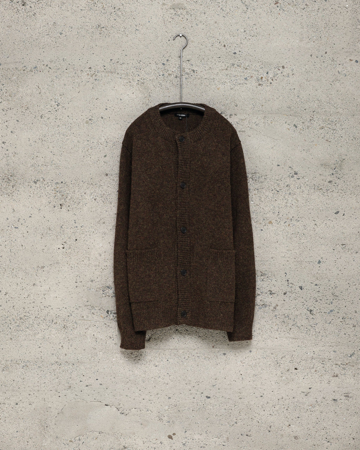 evan kinori - CREWNECK CARDIGAN TOP DYED WOOL - DARK OLIVE