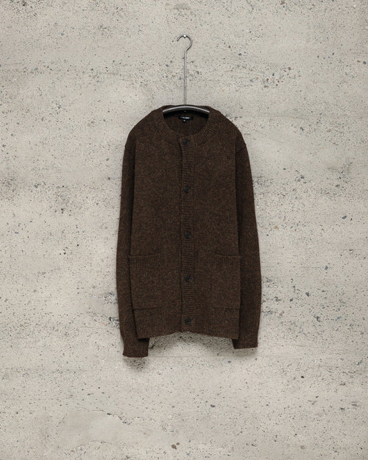 evan kinori - CREWNECK CARDIGAN TOP DYED WOOL - DARK OLIVE