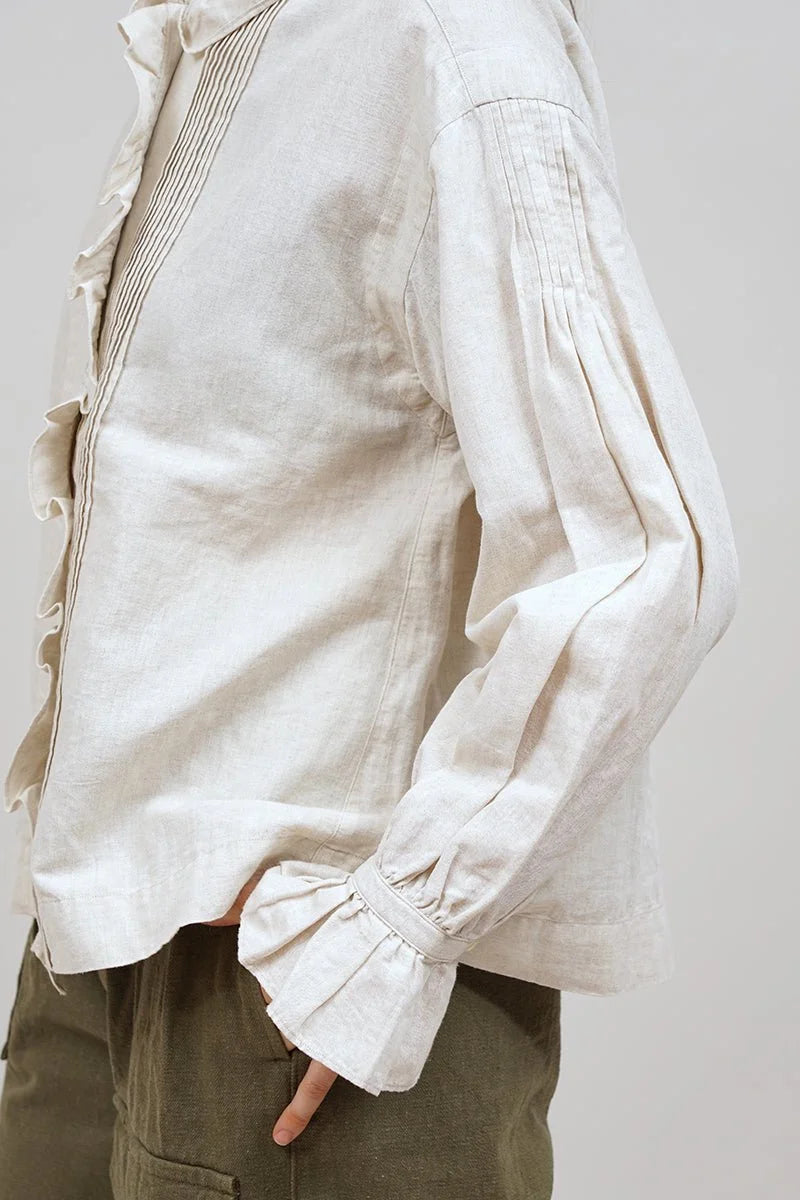Nigel Cabourn woman - GATHER COLLAR BLOUSE C/L - IVORY -