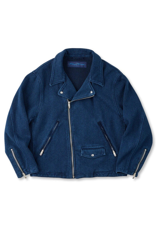 PORTER CLASSIC - KENDO RIDERS JACKET W LOVE & PEACE SILVER - BLUE