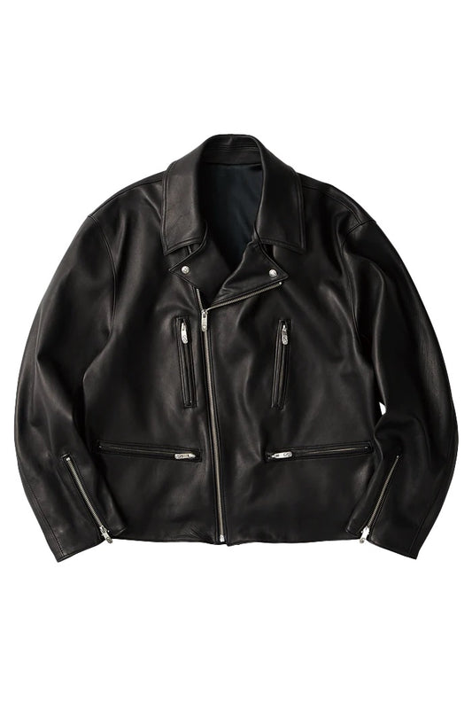 PORTER CLASSIC - LEATHER RIDERS JACKET2 W/LOVE&PEACE SILVER(ENTREFINO) - BLACK