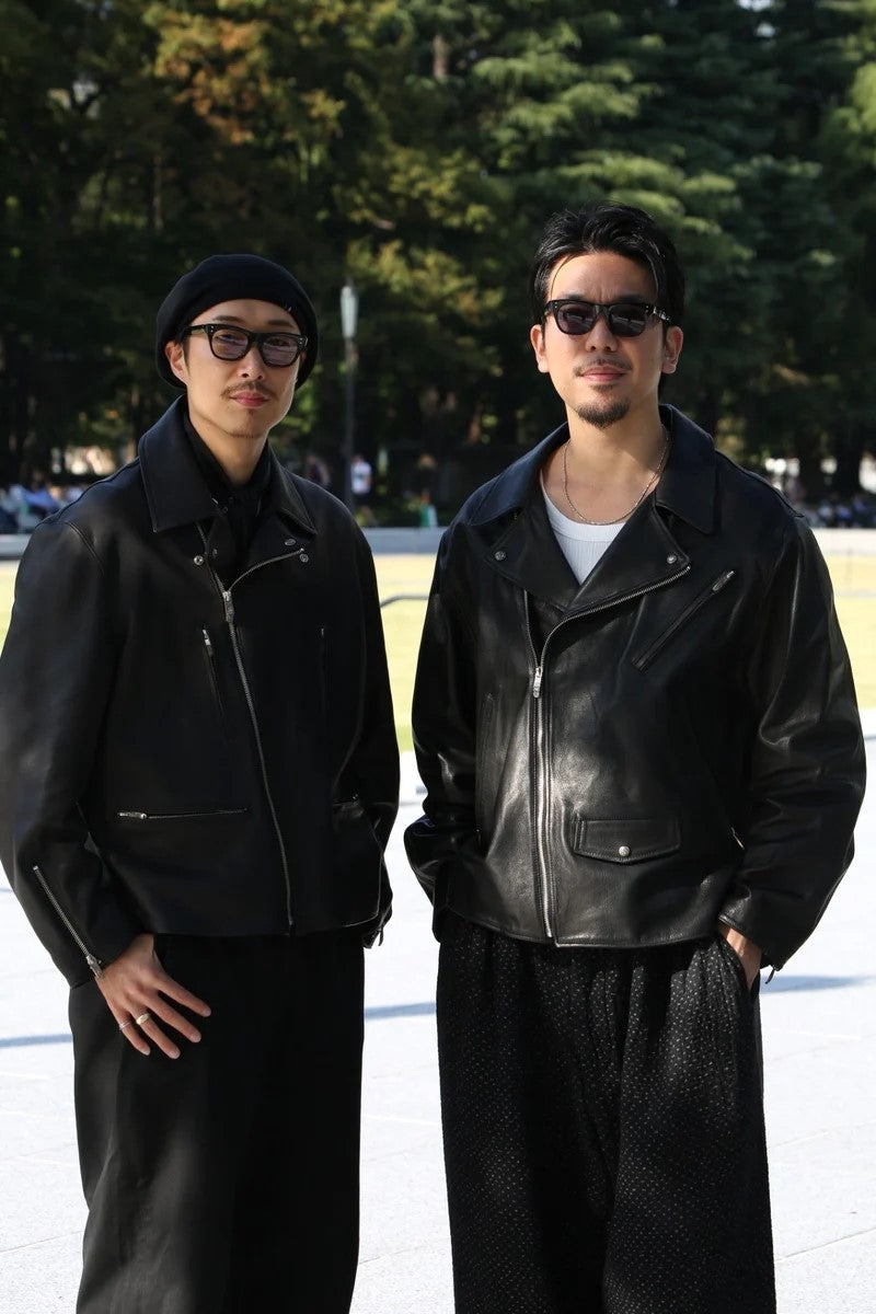 PORTER CLASSIC - LEATHER RIDERS JACKET2 W/LOVE&PEACE SILVER(ENTREFINO) - BLACK