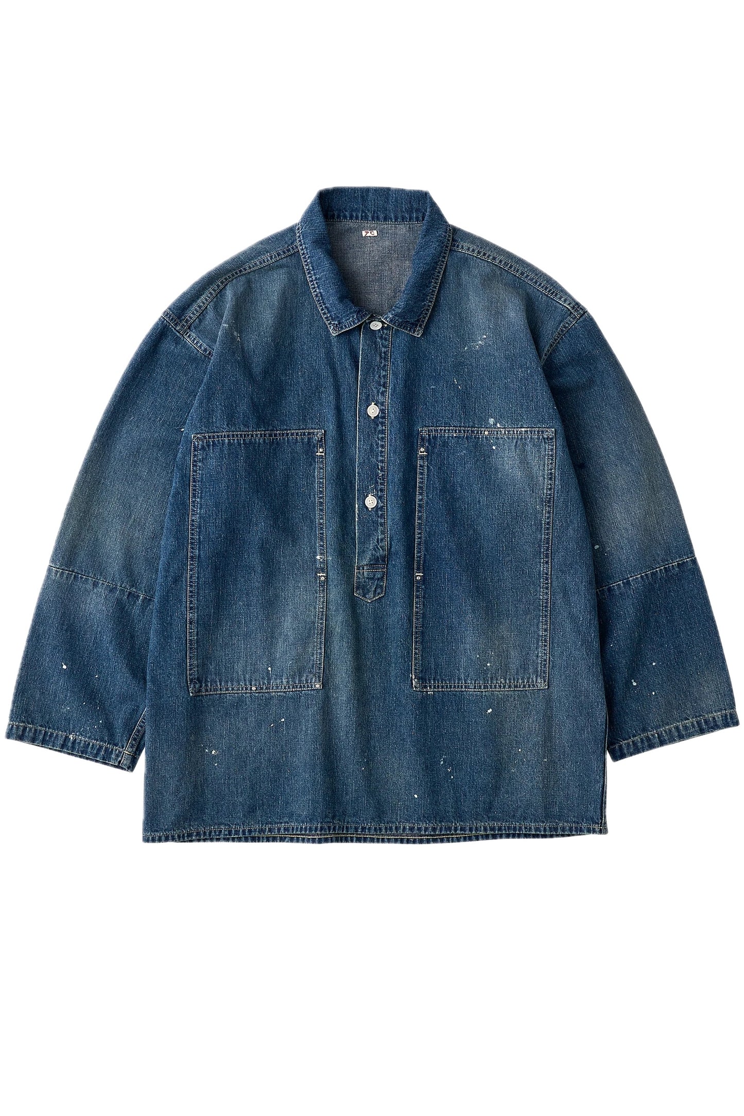 PORTER CLASSIC - BREAKFAST DENIM PRISONER SHIRTS W/LOVE&PEACE SILVER CUSTOM - BLUE
