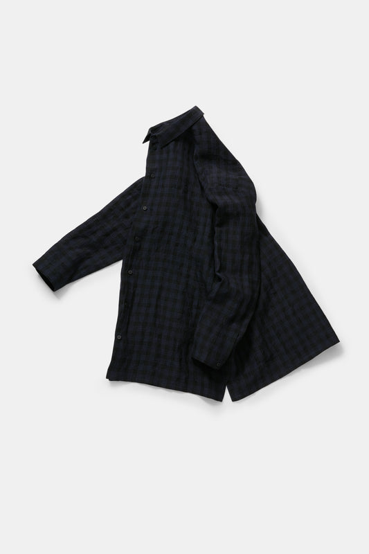 toogood - THE DRAUGHTSMAN SHIRT LINEN CHECK - MIDNIGHT