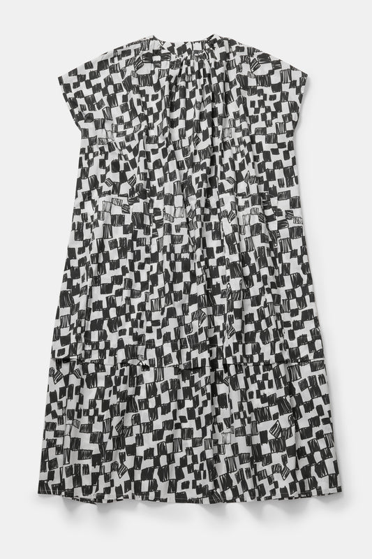 toogood - THE POET DRESS CHEQUERBOARD LAWN - FLINT FELT TIP