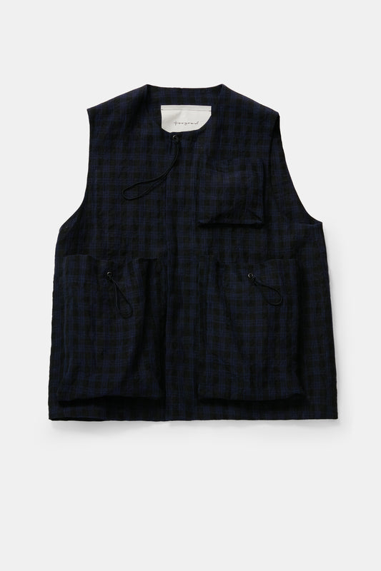 toogood - THE ROPER GILET - LINEN CHECK - MIDNIGHT